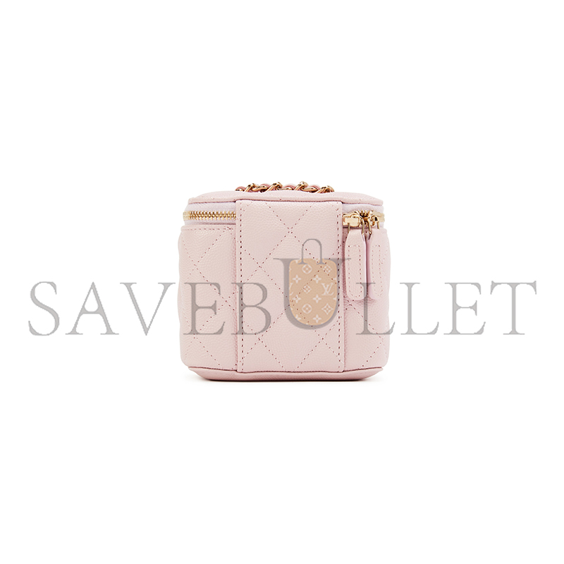 CHANEL LIGHT PINK QUILTED GRAINED CALFSKIN MINI VANITY WITH CHAIN GOLD HARDWARE AP2198 (11*8.5*7cm)